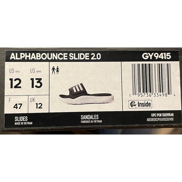 Adidas Alphabounce 2.0 Slides Sandals Black White Mens Size 12 New In Box GY9415 main image 5